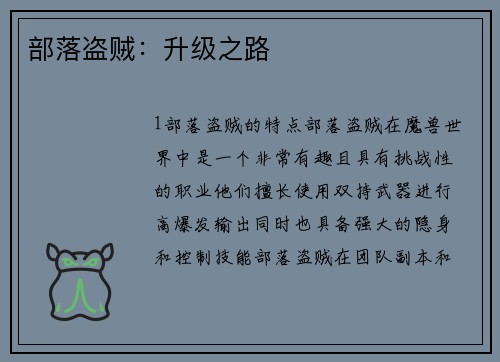 部落盗贼：升级之路